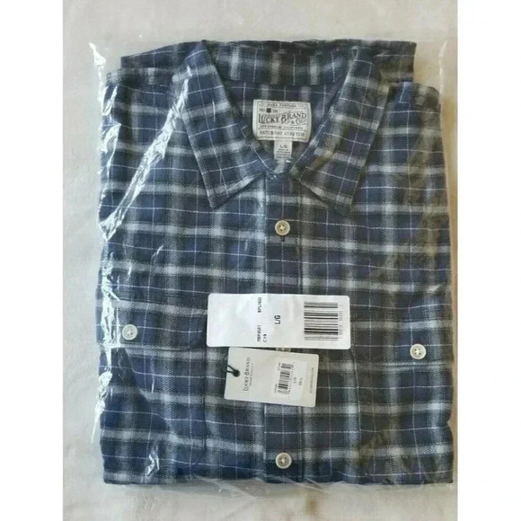 Lucky Brand Men's Blue Plaid Long Sleeve Large Front Pocket Shirt NEW MSRP $69 - Picture 3 of 5